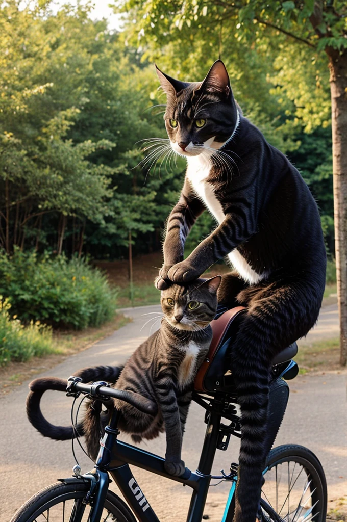 a cat riding a bike 