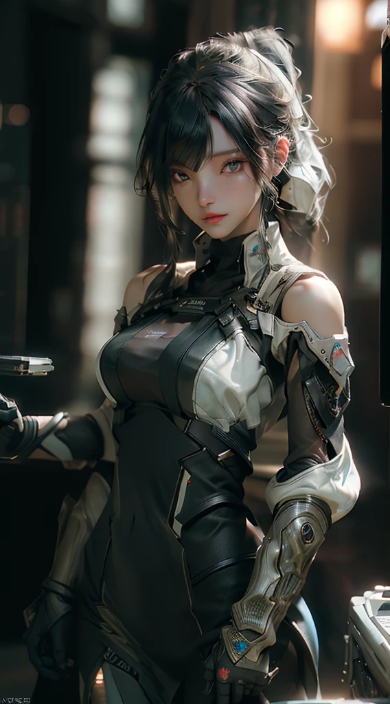 ((Best quality)), ((masterpiece)), (detailed:1.4), 3D, an image of a beautiful cyberpunk female,HDR (High Dynamic Range),Ray Tracing,NVIDIA RTX,Super-Resolution,Unreal 5,Subsurface scattering,PBR Texturing,Post-processing,Anisotropic Filtering,Depth-of-field,Maximum clarity and sharpness,Multi-layered textures,Albedo and Specular maps,Surface shading,Accurate simulation of light-material interaction,Perfect proportions,Octane Render,Two-tone lighting,Wide aperture,Low ISO,White balance,Rule of thirds,8K RAW,