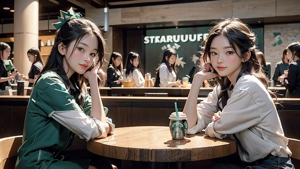 8K、RAW Photos、Highest quality、Super detailed、Super Resolution、Ultra HD、8K壁紙、Amazing details
(((Inside the Starbucks store)))、Woman sitting at a table by the window、、((((Girls' High School Uniforms))))、(((Eat cake、Drink coffee、smile)))、Emphasize cleavage