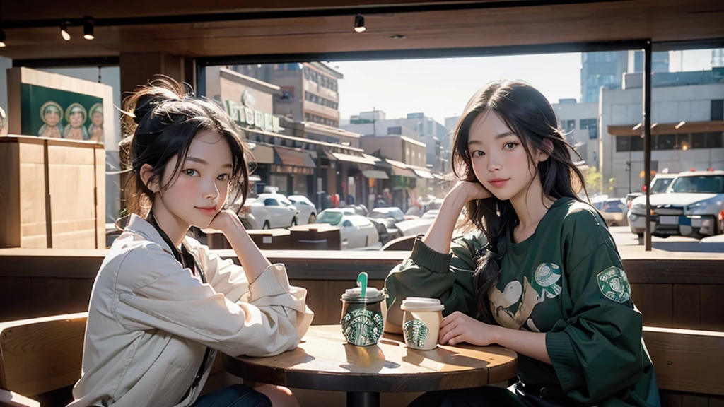 8K、RAW Photos、Highest quality、Super detailed、Super Resolution、Ultra HD、8K壁紙、Amazing details
(((Inside the Starbucks store)))、Woman sitting at a table by the window、16-year-old girl、((((Girls&#39; High School Uniforms))))、(((Eat cake、Drink coffee、smile)))、Emphasize cleavage
