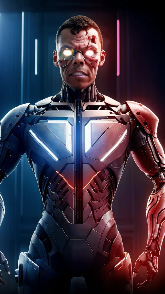 guttonerdjul23, half-body image of a fully technological cyborg, fios not place of blood vessels, robotic implants in the face, bionic eye, Artificial brain, body of metal and flesh. Reslist, intrikate, uhd