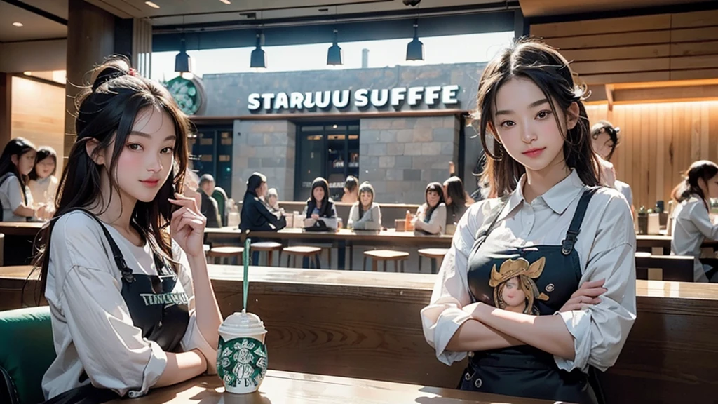 8K、RAW Photos、Highest quality、Super detailed、Super Resolution、Ultra HD、8K壁紙、Amazing details
(((Inside the Starbucks store)))、Woman sitting at a table by the window、-yeld gi((((Girls' High School Uniforms))))、(((Eat cake、Drink coffee、smile)))、Emphasize cleavage