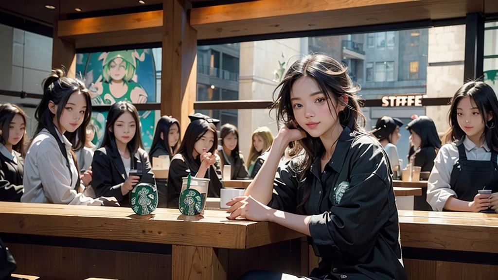 8K、RAW Photos、Highest quality、Super detailed、Super Resolution、Ultra HD、8K壁紙、Amazing details
(((Inside the Starbucks store)))、Woman sitting at a table by the window、16-year-old girl、((((Girls' High School Uniforms))))、(((Eat cake、Drink coffee、smile)))、Emphasize cleavage