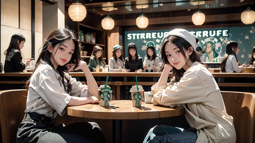 8K、RAW Photos、Highest quality、Super detailed、Super Resolution、Ultra HD、8K壁紙、Amazing details
(((Inside the Starbucks store)))、Woman sitting at a table by the window、16-year-old girl、((((Girls&#39; High School Uniforms))))、(((Eat cake、Drink coffee、smile)))、Emphasize cleavage
