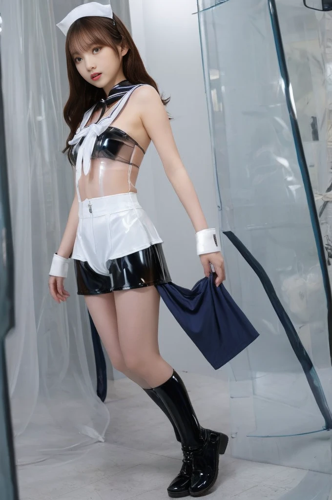 Swimwear that sticks to your skin, Mini skirt sailor suit, Sexy Bikini, Mini skirt maid outfit, Micro Bikini, Underboob, Micro Bikiniメイド, Maid Suit ,slingshot bikini ,Semi-transparent latex sailor suit ,Camel Toe ,From below:1.4 ,((Tight transparent latex sailor suit:1.45)),