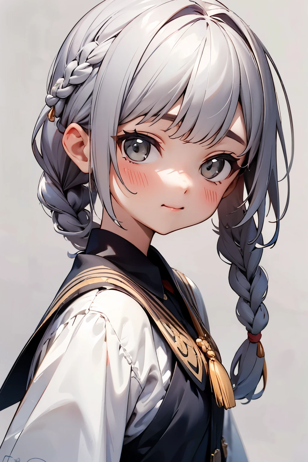 (No background), ((cute)), (Gray Hair), (Braid), , 