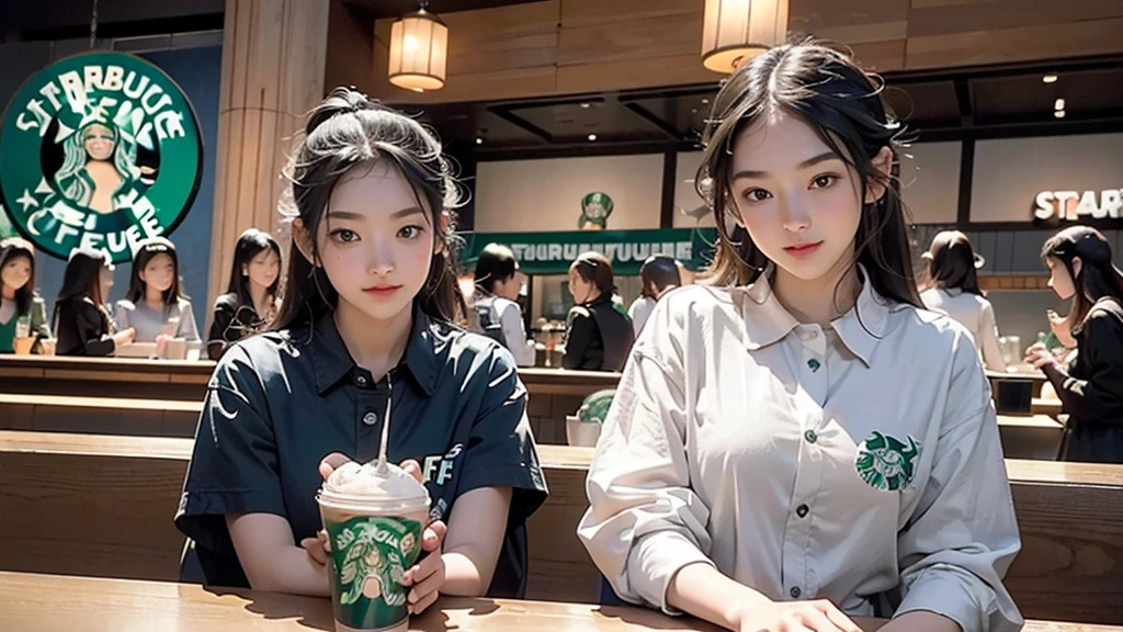 8K、RAW Photos、Highest quality、Super detailed、Super Resolution、Ultra HD、8K壁紙、Amazing details
(((Inside the Starbucks store)))、Woman sitting at a table by the window、16-year-old girl、((((Girls' High School Uniforms))))、(((Eat cake、Drink coffee、smile)))、Emphasize cleavage