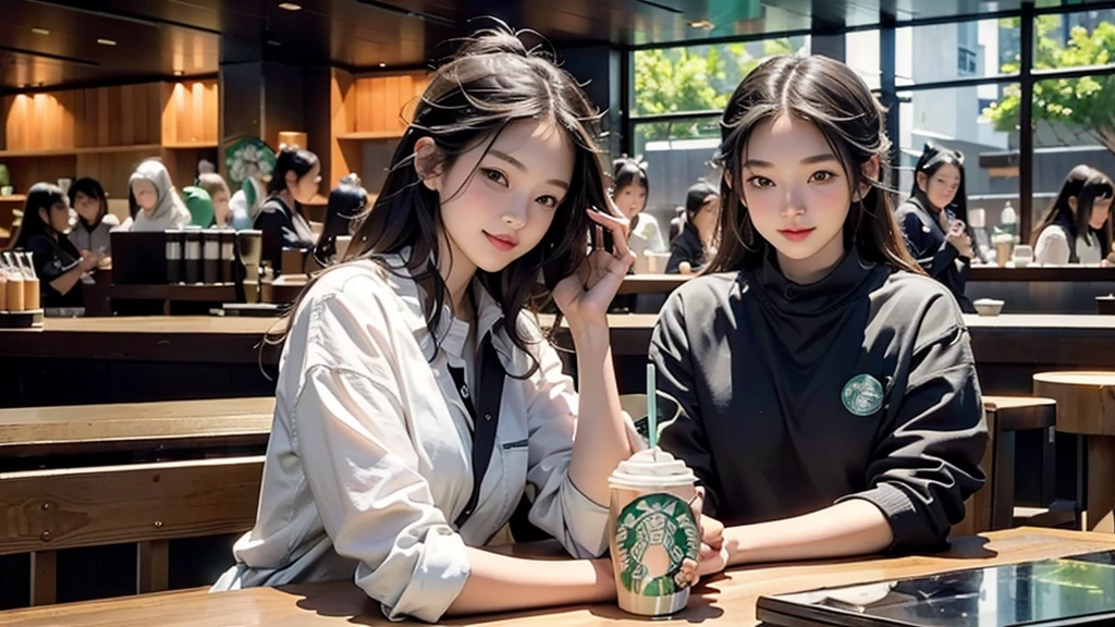 8K、RAW Photos、Highest quality、Super detailed、Super Resolution、Ultra HD、8K壁紙、Amazing details
(((Inside the Starbucks store)))、Woman sitting at a table by the window、-yeld gi((((Girls&#39; High School Uniforms))))、(((Eat cake、Drink coffee、smile)))、Emphasize cleavage
