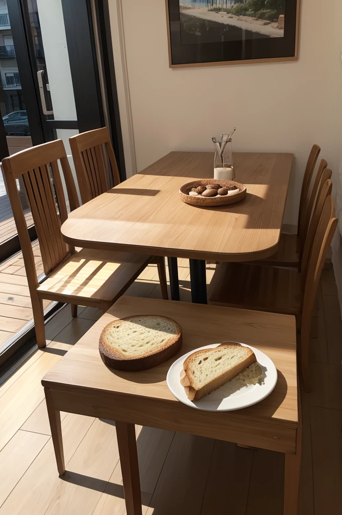 Table with 1 coffee and a loaf of bread