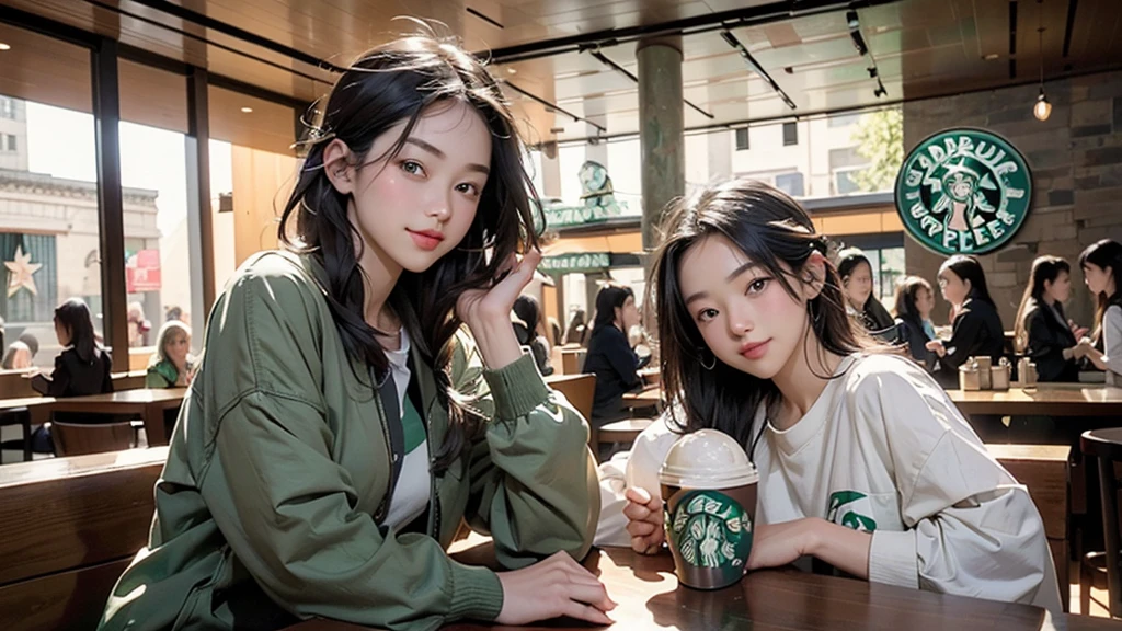 8K、RAW Photos、Highest quality、Super detailed、Super Resolution、Ultra HD、8K壁紙、Amazing details
(((Inside the Starbucks store)))、Woman sitting at a table by the window、16-year-old girl、((((Girls&#39; High School Uniforms))))、(((Eat cake、Drink coffee、smile)))、Emphasize cleavage
