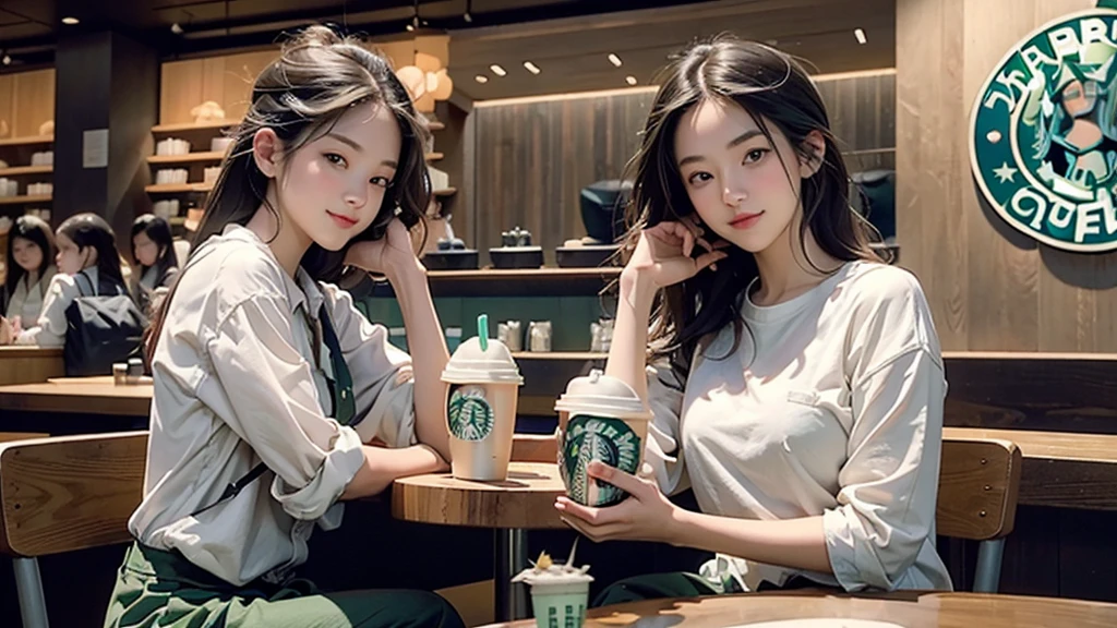 8K、RAW Photos、Highest quality、Super detailed、Super Resolution、Ultra HD、8K壁紙、Amazing details
(((Inside the Starbucks store)))、Woman sitting at a table by the window、16-year-old girl、((((Girls' High School Uniforms))))、(((Eat cake、Drink coffee、smile)))、Emphasize cleavage