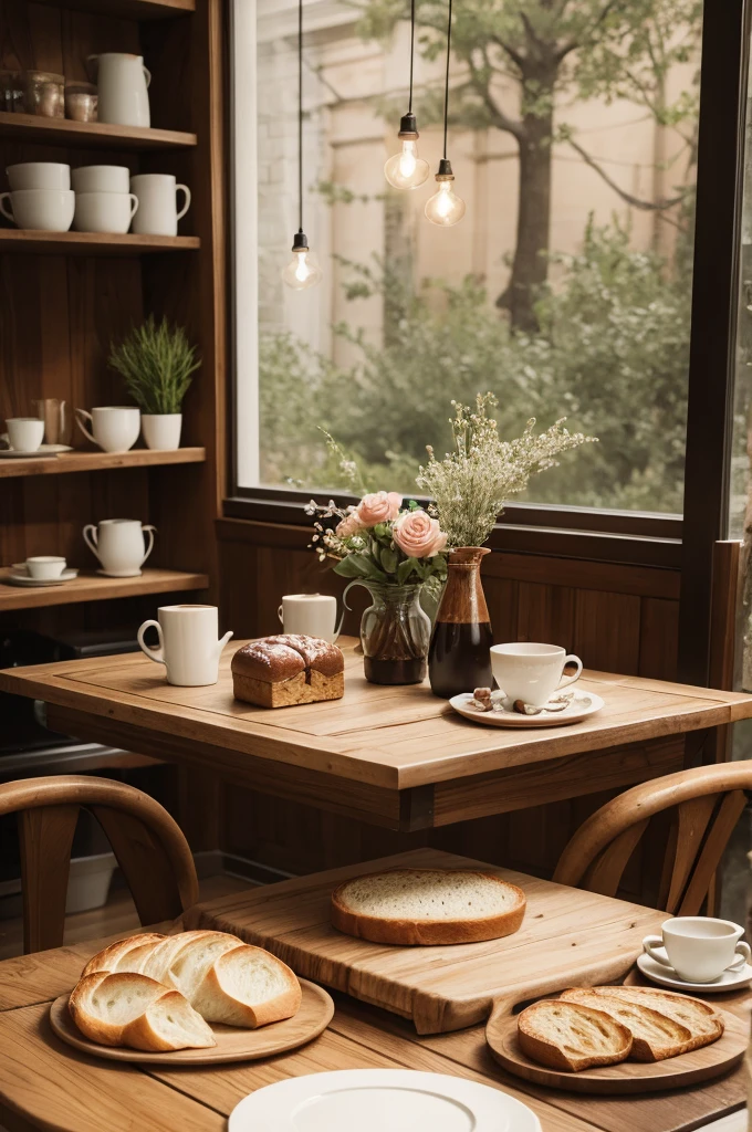 Beautiful table with coffee and bread