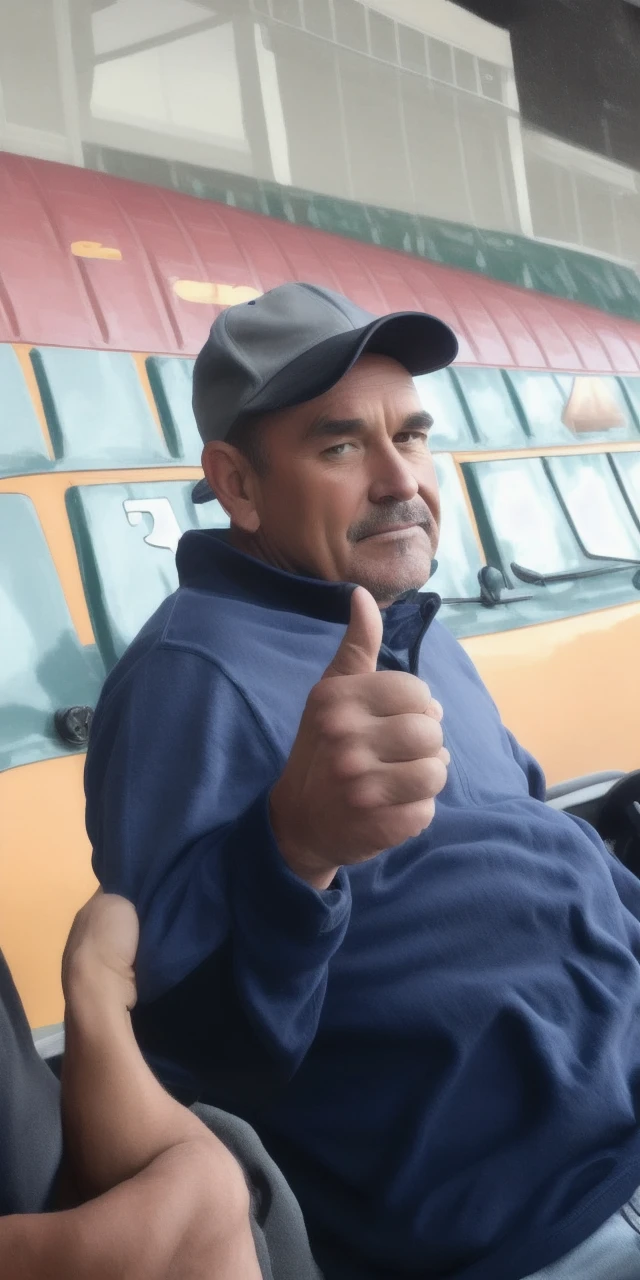Pixar style 40 year old man with black cap and Tommy t-shirt, olhos castanhos e BMW 328 ano 2014 nos fundos