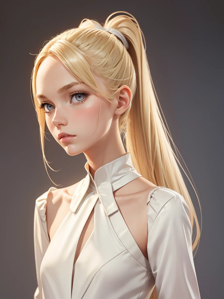 (best quality), 1girl, female, porcelain skin, blonde hair, straight hair, medium hair, elegant up-do, swoopy tips, Flipped-up ends, brown eyes, perfect eyes, slender, cute clothes, small bust, shy, masterpiece, anatomically correct, highres
