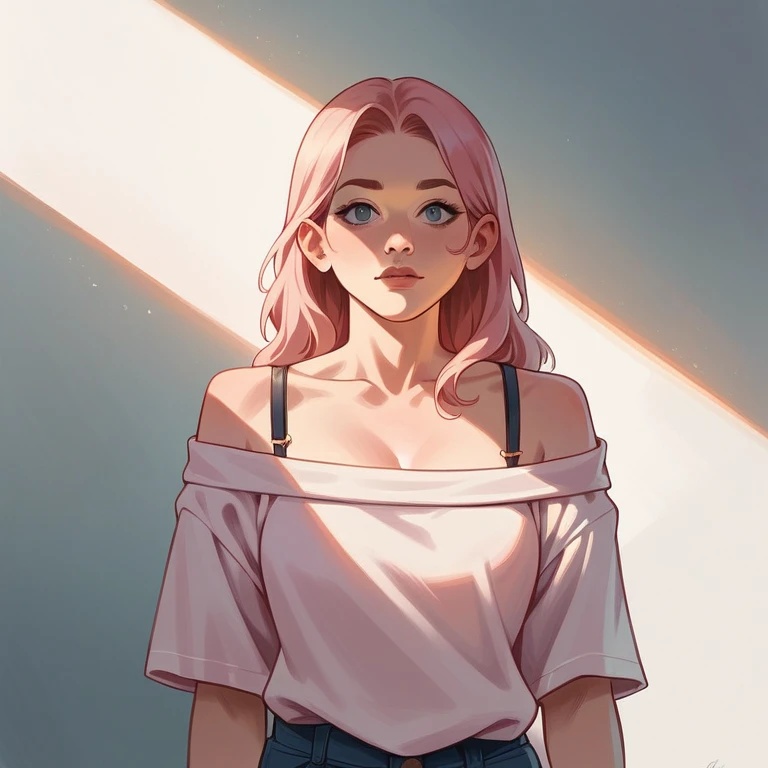 Best Quality, Masterpiece, Ultra High Resolution, (Realisticity: 1.4), Original Photo, 1girl, Pink Off-the-Shoulder, Cinematic Lighting
