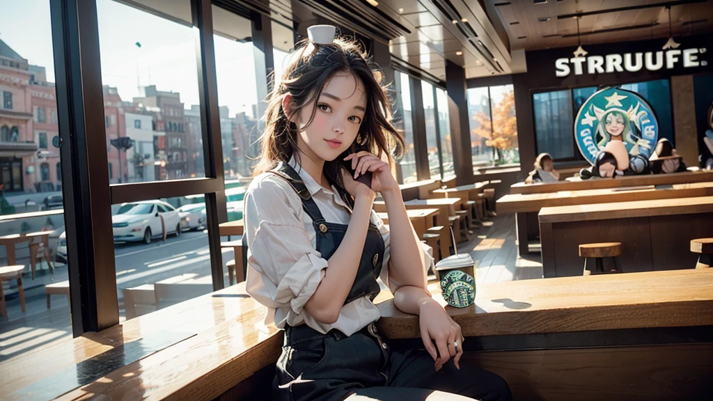 8K、RAW Photos、Highest quality、Super detailed、Super Resolution、Ultra HD、8K壁紙、Amazing details
(((Inside the Starbucks store)))、Woman sitting at a table by the window、16-year-old girl、((((Girls' High School Uniforms))))、(((Eat cake、Drink coffee、smile)))、Emphasize cleavage