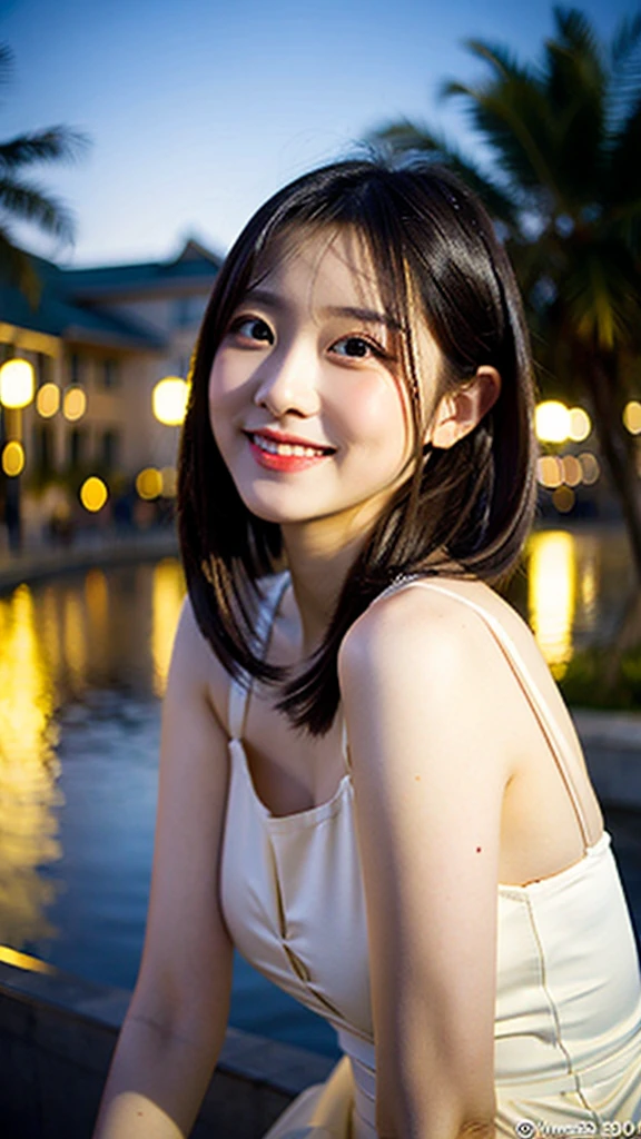 (8k, RAW photo, best quality, masterpiece:1.2), (realistic, photo-realistic:1.37), ultra-detailed,
1 girl,cute, solo,beautiful detailed sky,detailed cafe,night,sitting,dating,(nose blush),(smile:1.1),(closed mouth),large breasts, seductive smile, large aparture, professional lighting, Sony A7R4, Zessie 50mm F1.8,,fold your arms behind head:1.5,mole under eye:1.2
medium breasts,beautiful detailed eyes,(white sexy dress:1.1), bowtie,pleated skirt,(short hair:1.2),floating hair