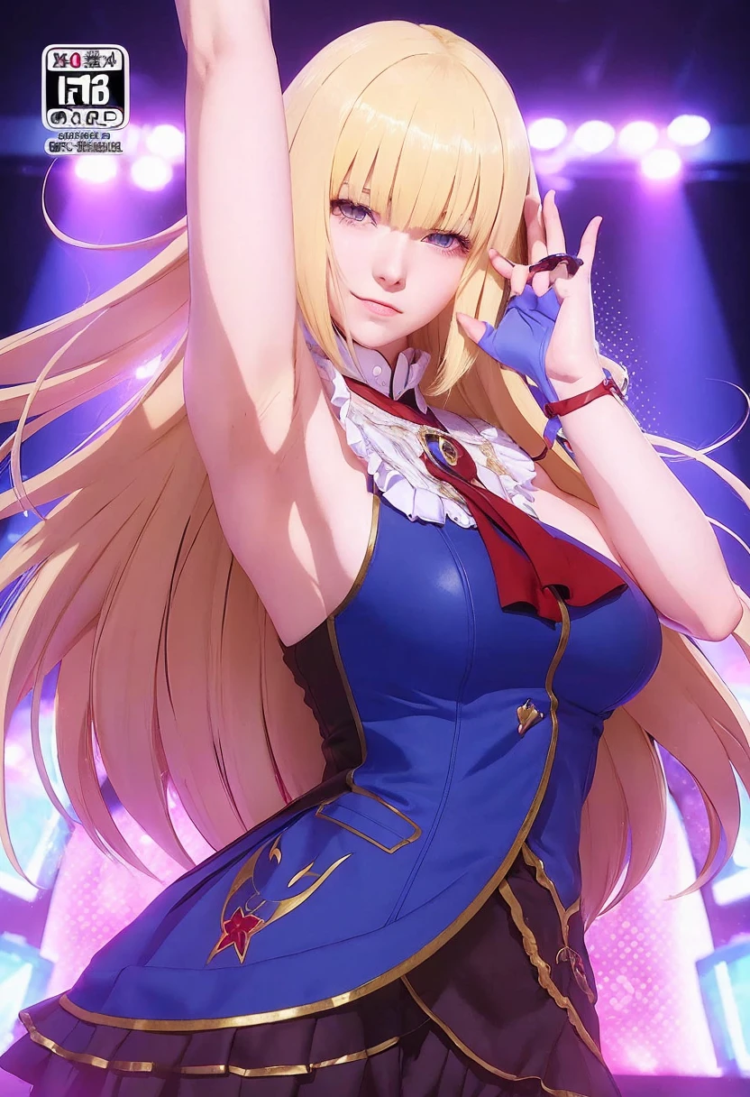 (8k, RAW photo, best quality, masterpiece:1.2), (realistic, photo-realistic:1.4), (extremely detailed 8k wallpaper), girl in blue dress with blonde hair and red tie, pixiv, rasquache, artoria pendragon, blonde anime girl with long hair, marisa kirisame, marin kitagawa fanart, anime moe artstyle, waifu, sh, anime style like fate/stay night, official artwork, anime best girl