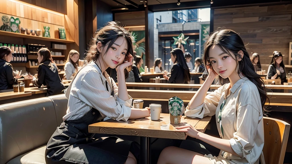 8K、RAW Photos、Highest quality、Super detailed、Super Resolution、Ultra HD、8K壁紙、Amazing details
(((Inside the Starbucks store)))、Woman sitting at a table by the window、-yeld gi((((Girls' High School Uniforms))))、(((Eat cake、Drink coffee、smile)))、Emphasize cleavage