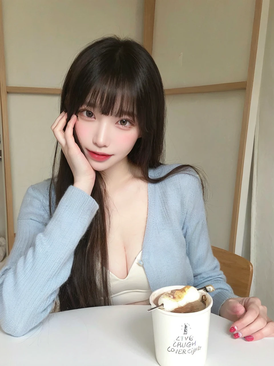 Body Portrait, 8k, Narrow and beautiful eyes, Dindal effect, masterpiece, 最high quality, high quality, High resolution, Highly detailed photos, (Natural skin texture, Fine skin, Hyperrealism, Ultra Sharpness), Skin with attention to detail, (Very fine, Fine skin texture, Intricate details, Beautiful Face, (Realistic Face), Realistic eyes, Beautiful and detailed eyes, Realistic Skin, Beautiful Skin, Surreal, Highly detailed golden ratio, Smiling Eyes, ((Night moonlight background) )), Body Portrait, G-Cup, Big Breasts, Huge breasts, Big Breasts, glamorous, sexy knit dress,