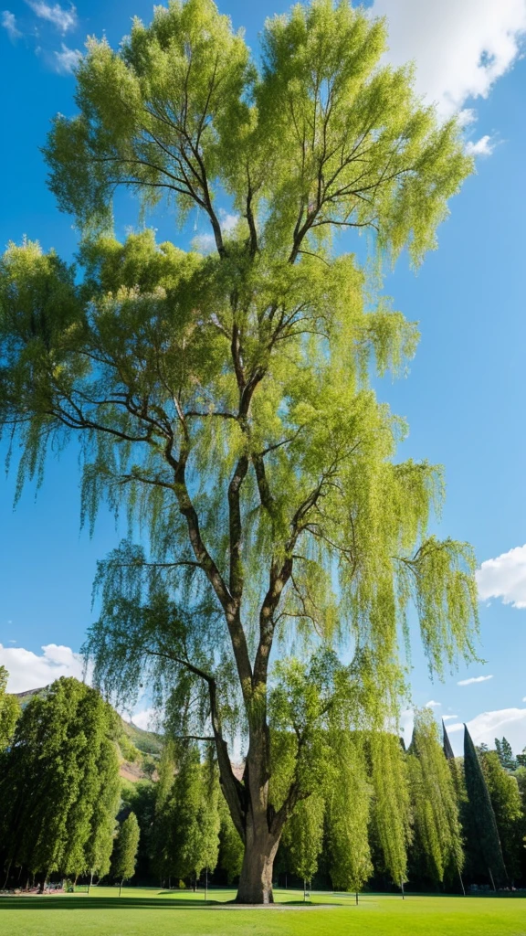 A large willow tree next to the white of Hogwarts