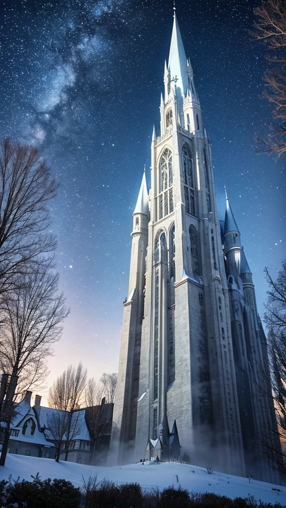 A large willow tree next to the white of Hogwarts,Night Sky,Harry potter