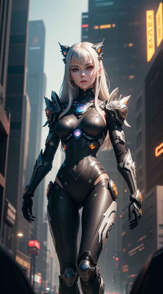unreal engine:1.4,UHD,The best quality:1.4, fotorrealist:1.4, skin texture:1.4, Masterpiece:1.8,A mechanical girl of the future,shiny metal,Brilliant robotic movements,ethereal,futuristic tech,Advanced artificial intelligence,Cityscape illuminated with neon lights,Metal exoskeleton,highly detailed facial features,bright LED eyes,Meticulously crafted faux leather,Extravagant futuristic fashion,floating above the ground,Exploring the urban landscape,futuristic tech,Exquisite craftsmanship,Metal limbs with intricate designs,Seamless integration of humans and machines,surrealist,Otherworldly atmosphere,Utopian cityscape in the backdrop,Advanced weaponry integrated into its body,emitting a soft and vibrant glow,Expressive and captivating look,Superhuman strength and agility,Adopt a posture of confidence and power,High-resolution portrait with vibrant colors and intricate details,Awesome,Stunning works of art. (The best quality,4k,8k,High Resolutions,Masterpiece:1.2),ultra detailed,(realist,fotorrealist,fotorrealist:1.37),HDR,UHD,Studio lighting,ultrafine paint,sharp focus,physically based representation,extreme detail description,professional,vivid colors,bokeh,portraits,conceptual artists