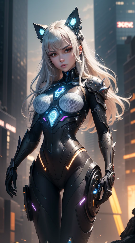 unreal engine:1.4,UHD,The best quality:1.4, fotorrealist:1.4, skin texture:1.4, Masterpiece:1.8,A mechanical girl of the future,shiny metal,Brilliant robotic movements,ethereal,futuristic tech,Advanced artificial intelligence,Cityscape illuminated with neon lights,Metal exoskeleton,highly detailed facial features,bright LED eyes,Meticulously crafted faux leather,Extravagant futuristic fashion,floating above the ground,Exploring the urban landscape,futuristic tech,Exquisite craftsmanship,Metal limbs with intricate designs,Seamless integration of humans and machines,surrealist,Otherworldly atmosphere,Utopian cityscape in the backdrop,Advanced weaponry integrated into its body,emitting a soft and vibrant glow,Expressive and captivating look,Superhuman strength and agility,Adopt a posture of confidence and power,High-resolution portrait with vibrant colors and intricate details,Awesome,Stunning works of art. (The best quality,4k,8k,High Resolutions,Masterpiece:1.2),ultra detailed,(realist,fotorrealist,fotorrealist:1.37),HDR,UHD,Studio lighting,ultrafine paint,sharp focus,physically based representation,extreme detail description,professional,vivid colors,bokeh,portraits,conceptual artists