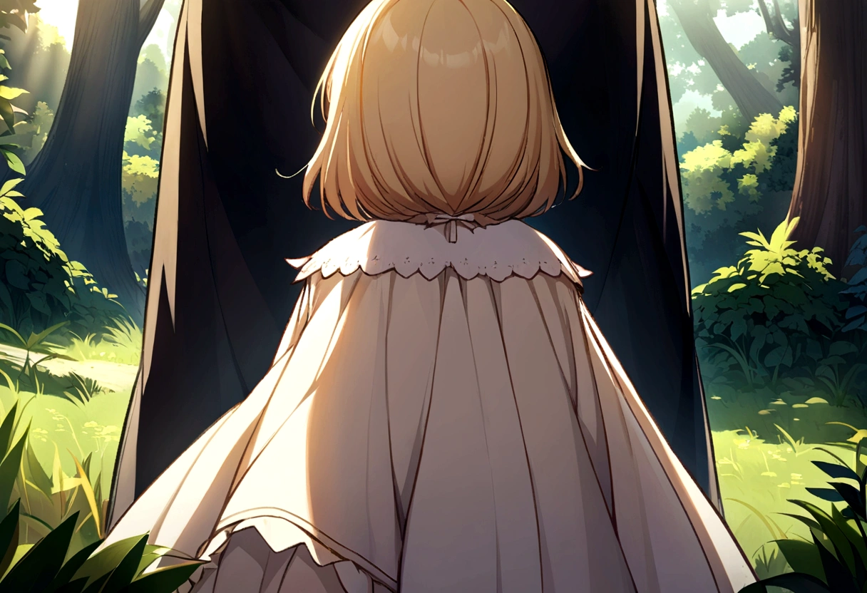 Game CG，close up，sunshine，A boy and a  girl standing back to back under a tree