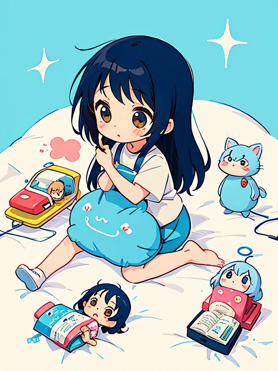 Hayao Miyazaki style、Kawaii Design, The most beautiful girl of all time, (((chibi))), dinner, hospital bed
