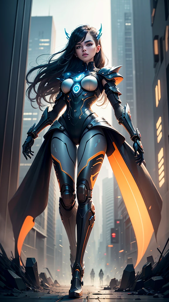 Portrait,unreal engine:1.4,UHD,The best quality:1.4, fotorrealist:1.4, skin texture:1.4, Masterpiece:1.8,A mechanical girl of the future,shiny metal,Brilliant robotic movements,ethereal,futuristic tech,Advanced artificial intelligence,Cityscape illuminated with neon lights,Metal exoskeleton,highly detailed facial features,bright LED eyes,Meticulously crafted faux leather,Extravagant futuristic fashion,floating above the ground,Exploring the urban landscape,futuristic tech,Exquisite craftsmanship,Metal limbs with intricate designs,Seamless integration of humans and machines,surrealist,Otherworldly atmosphere,Utopian cityscape in the backdrop,Advanced weaponry integrated into its body,emitting a soft and vibrant glow,Expressive and captivating look,Superhuman strength and agility,Adopt a posture of confidence and power,High-resolution portrait with vibrant colors and intricate details,Awesome,Stunning works of art. (The best quality,4k,8k,High Resolutions,Masterpiece:1.2),ultra detailed,(realist,fotorrealist,fotorrealist:1.37),HDR,UHD,Studio lighting,ultrafine paint,sharp focus,physically based representation,extreme detail description,professional,vivid colors,bokeh,portraits,conceptual artists