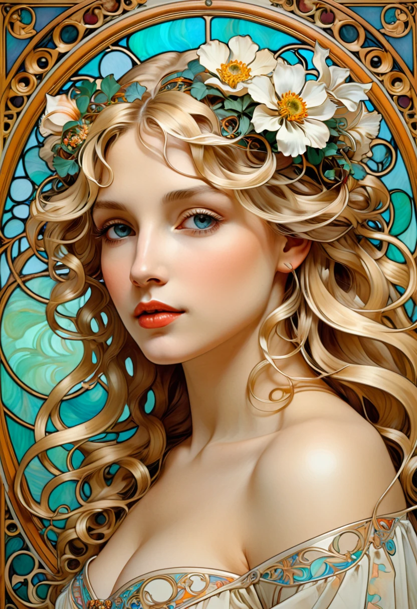 Enchanting gold filigree swirls, Hall々A woman with a muscular figure, Flowing blonde hair, sharp, Detailed face, Expressive, crystal eyes, Puzzling image, Rococo time portals flourish, The intricate details、It suggests hidden depths beyond.. This surreal oil painting、The delicate swirls of color gracefully dance and invite the viewer into a fantastical world.。. Incredibly detailed, Each brush stroke is careful and precise, It captures the essence of a bygone era with amazing accuracy.. This visually stunning masterpiece、It exudes an aura of mystery and wonder., Discover mysterious secrets.