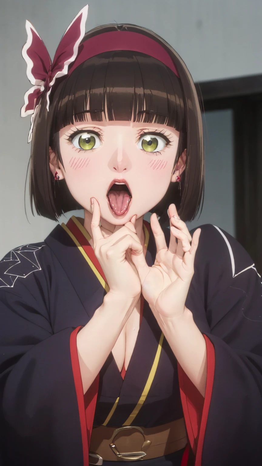 Blowjobする女、(masterpiece: 1.3), (Maximum resolution: 1.2), (Ultra HD TV: 1.2), Cinematic Light, 8K resolution, Detailed facial features , (Sharp focus: 1.2), (Shoot the whole body with a focus on the face),Perfect Style, Beautiful Face, Acura, Anatomically correct, Highly detailed face and skin quality感, Beautiful Eyes,ThroughkBright Eyes, Natural Cheeks, Glowing Skin, (Glossy Lips: 1.4),、 (A 恥ful expression: 1.2),Highly detailed face and skin quality, Natural Cheeks, , Glossy Lips,Exposed cleavage、(White mucus on chest:1.6)(White mucus on thighs:1.6)、Please open your knees、decision、Glaring at the camera、Spread your legs、Sparkly little earrings and necklace、Disheveled clothes、Drenched in sweat、Sit on a chair、Silver Hair、Blue-gray eyes、Green-gray eyes,(kimono:1.4)、scarf、Commanded by the enemy、Mature figure、Hold the penis with your hand and lick it with your tongue、Open Mouth、Tongue licking male genitalia、Blowjob