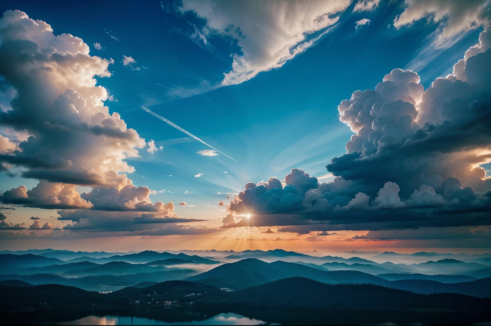 Calm sky with colorful serene cloudscape Ethereal and heavenly atmosphere