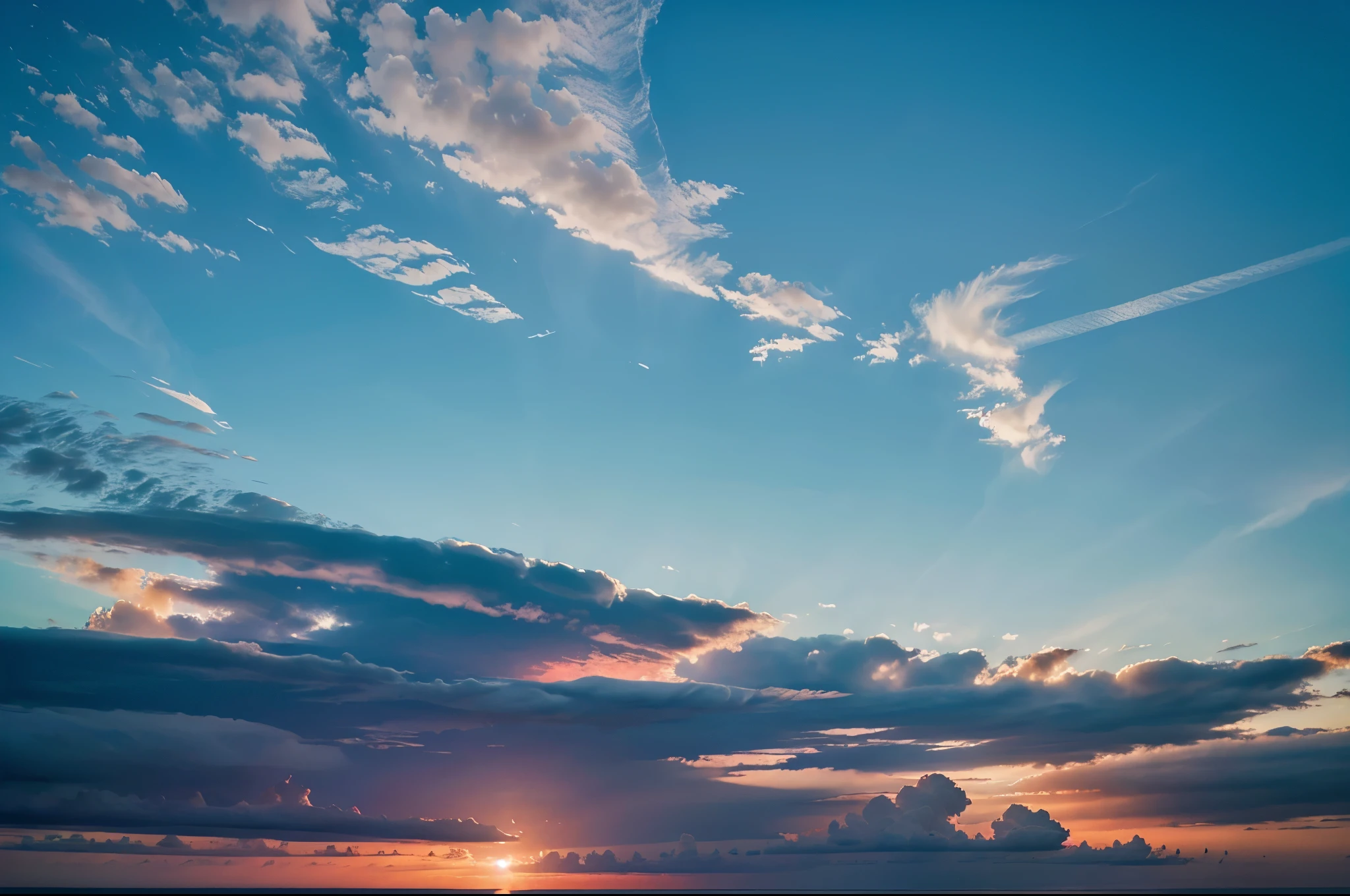 Calm sky with colorful serene cloudscape Ethereal and heavenly atmosphere