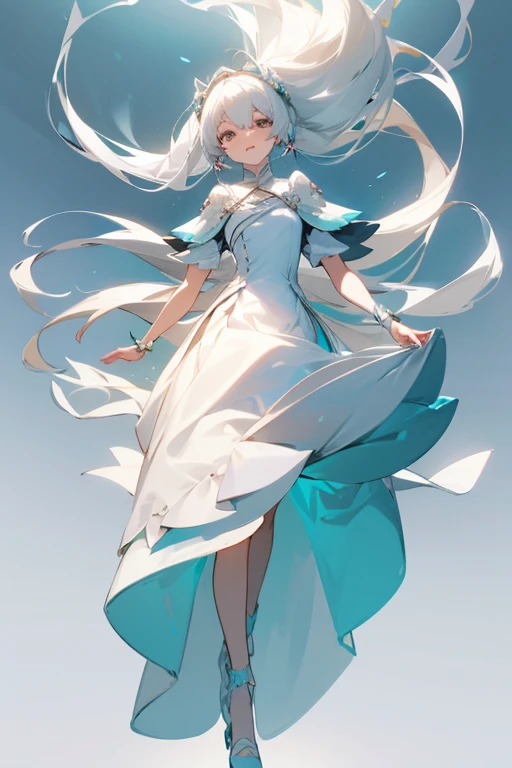 a drawing of a woman in a dress with a long hair, nico wearing a white dress, inspired by Giambattista Pittoni, wearing a white flowing dress, clear outfit design, fashion study, inspired by Gao Qipei, fashion concept art, wearing a flowing dress, inspired by Otake Chikuha, outfit design, inspired by Yukihiko Yasuda