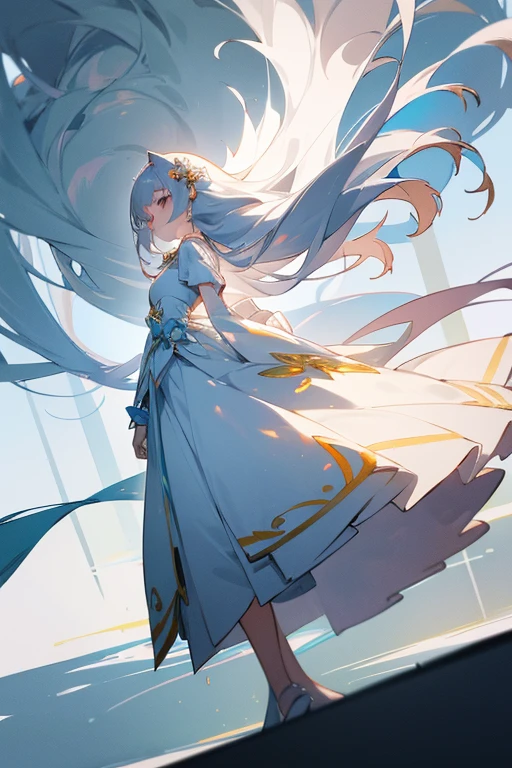 a drawing of a woman in a dress with a long hair, nico wearing a white dress, inspired by Giambattista Pittoni, wearing a white flowing dress, clear outfit design, fashion study, inspired by Gao Qipei, fashion concept art, wearing a flowing dress, inspired by Otake Chikuha, outfit design, inspired by Yukihiko Yasuda