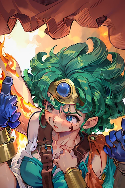 (((Dragon Quest 3 Costumes)))、distinct、(((Sage)))、(((I almost died)))、(((Go down)))、(((suffering)))、(((Clothes are torn)))、((Make the most of your original images))、((The clothes are severely torn))、((Bloodstained))、((Stockings are torn))、((Best image quality、8K))、Ultra-high resolution、(((On one knee)))、(((Hands tied with chains))),(((I'm fainting))),(((Bleeding from many wounds)))、(((My chest is about to burst)))、(((The flames burn on the clothes)))、(((Hot air makes it hard to breathe)))、(((The costume is torn)))、(((Under attack from the enemy)))。