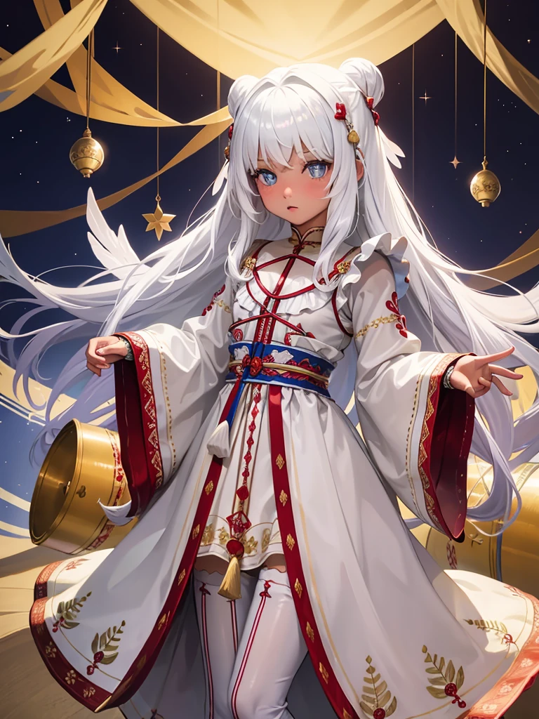 最high quality、high quality、10 years old、Brightly embroidered folk costumes from Central Asia and the Caspian Sea region、Bride Girl、grassland、