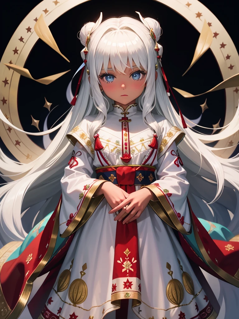 最high quality、high quality、10 years old、Brightly embroidered folk costumes from Central Asia and the Caspian Sea region、Bride Girl、grassland、
