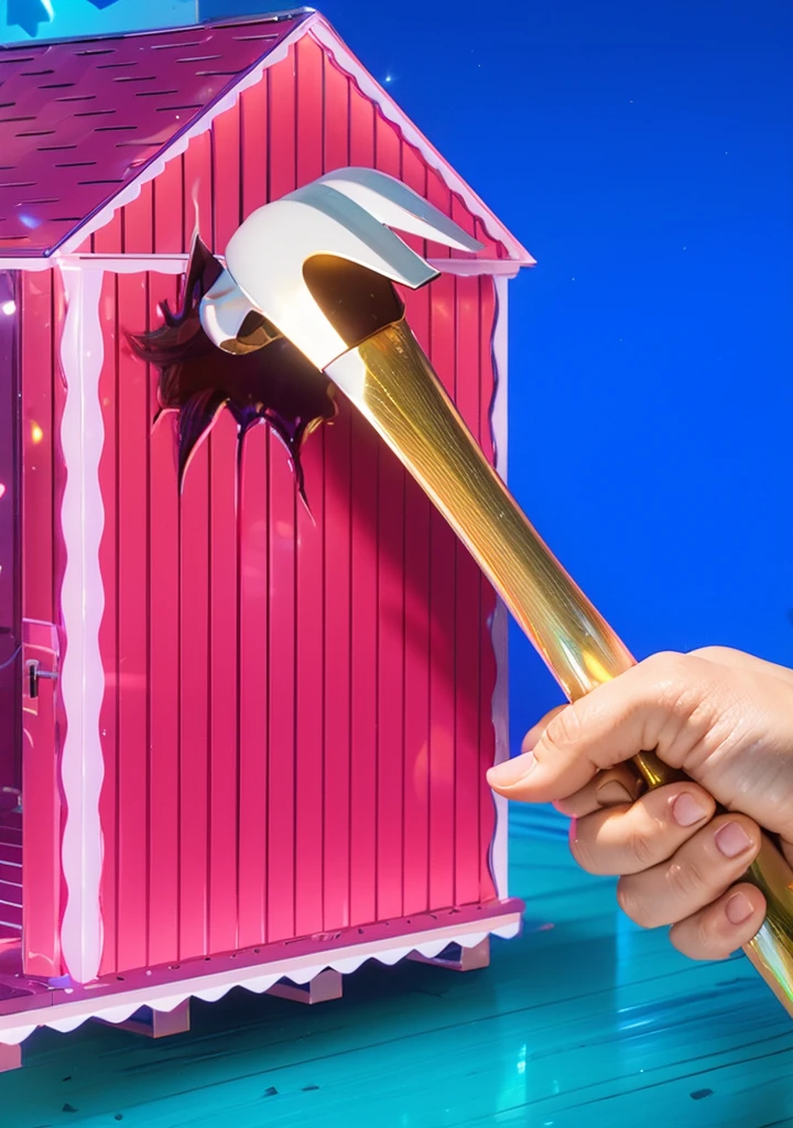3d style, simplified design, 3d render, glossy texture, smooth 3d model, multiple light sources, rim light, sharp post effects render, (glossy plastic texture with multiple big light probe refractions), perfect cgi, smooth silhouette, high intensity refraction, (super glossy material), most beautiful vfx , blue background, plastic refractions, realistic, 4k, high resolution, rim light, photo shoot, commercial photo, profile shot, 4k, rim light, high resolution, 4k, glossy texture, smooth 3d model, multiple light sources, rim light, sharp post effects render, (glossy metallic texture with multiple big light probe refractions), perfect cgi, cgi art created only with gradients, smooth silhouette, high intensity refraction, (super glossy chrome material), most beautiful vfx, blue background, chrome metal refractions, multiple light sources, rim light, sharp post effects render, perfect cgi, digital art, detailed digital art, reflective, best quality, 4k, masterpiece:1.2, ultra-detailed, realistic, vivid colors, dark and moody lighting, The image of the highest quality, ensuring every detail is showcased perfectly. It in 4k resolution, allowing viewers to immerse themselves in the richness of the colors and intricate details. The realistic rendering. under the spotlight, reflecting, high-resolution image, realistic rendering, dark background, and rim light photorealistic The image features three characters standing in front of three houses. The characters are a red-haired mermaid, a purple cat, and an orange dog. They are each holding a yellow maraca