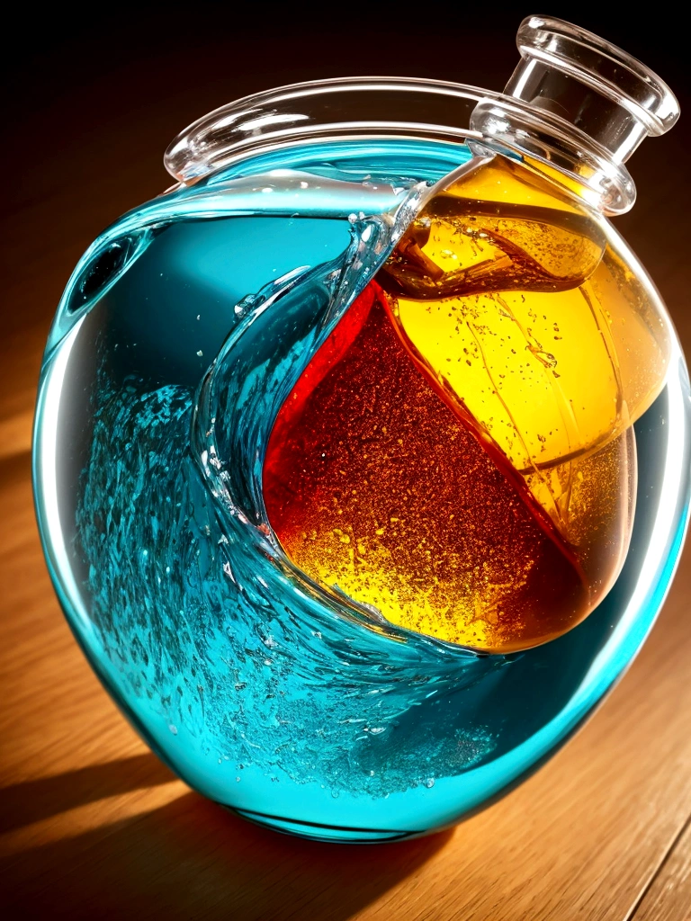 4K A complex ocean trapped in a bottle On the table Vibrant colors A magnificent composition Sharp focus