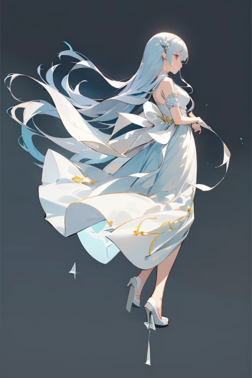 a drawing of a woman in a dress with a long hair, nico wearing a white dress, inspired by Giambattista Pittoni, wearing a white flowing dress, clear outfit design, fashion study, inspired by Gao Qipei, fashion concept art, wearing a flowing dress, inspired by Otake Chikuha, outfit design, inspired by Yukihiko Yasuda