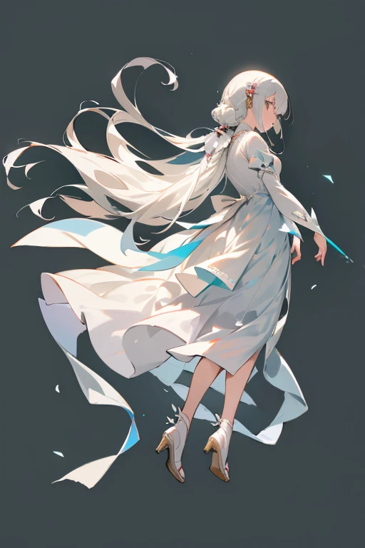 a drawing of a woman in a dress with a long hair, nico wearing a white dress, inspired by Giambattista Pittoni, wearing a white flowing dress, clear outfit design, fashion study, inspired by Gao Qipei, fashion concept art, wearing a flowing dress, inspired by Otake Chikuha, outfit design, inspired by Yukihiko Yasuda