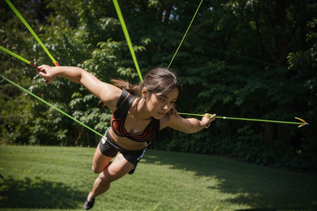 Image of linear slingshots on a green background