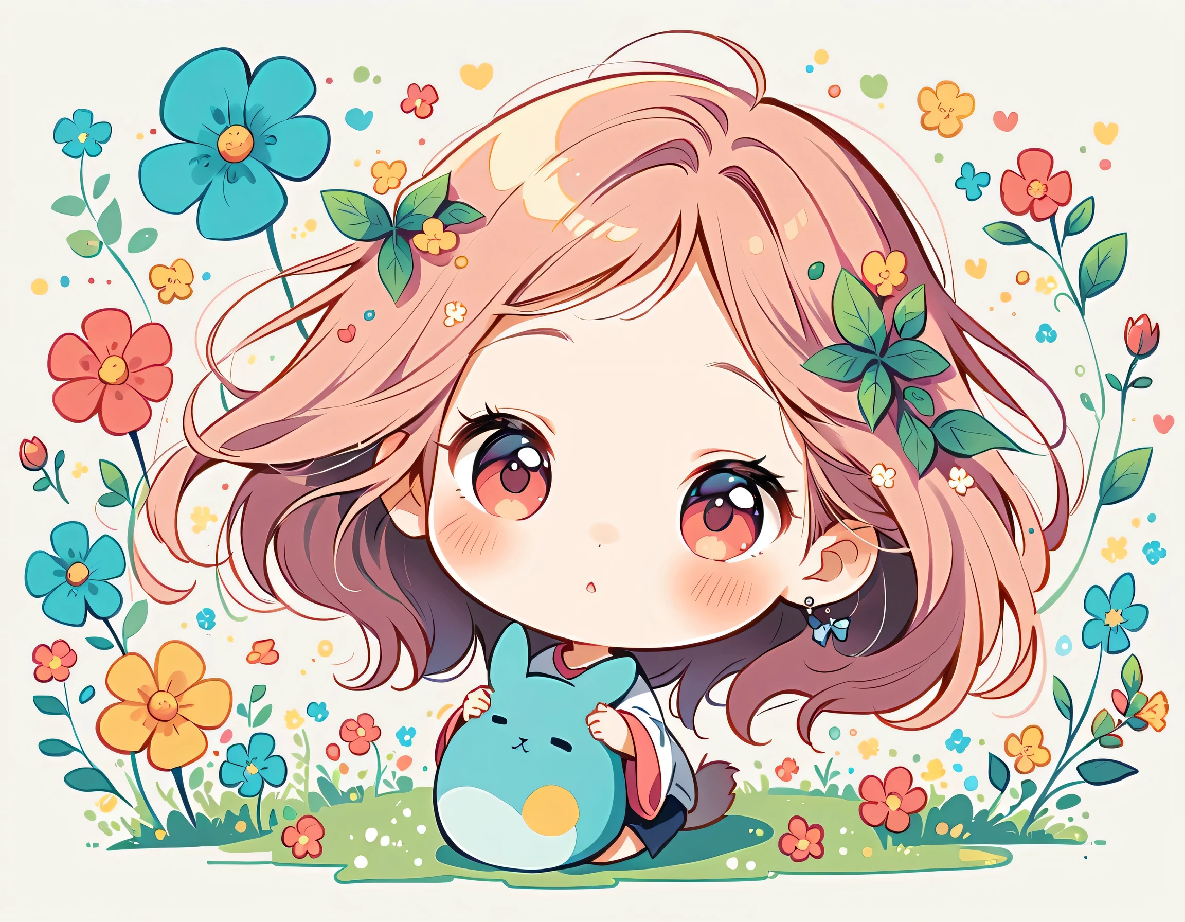 Watase Seizo style、The most beautiful girl of all time、Lips in Love、Colorful flowers、Simple line initials、Abstract art、(((chibi))), Colorful and cute alien, Totoro Forest