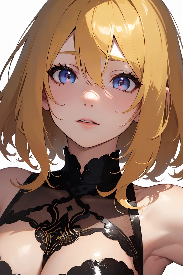 masterpiece, absurdres, best quality, ultra detailed, high Resolution, detailed illustration, bright colour, (extremely beautiful detailed face and eyes, Delicate beautiful face, 1 girl, cute face:1.3), (magenta eyes:1.1), sparkling eyes, big eyes, medium breasts, (perky breasts:1.1), (pointy breasts:1.1), medium hips, glamorous body, white skin, BREAK, long bob cut, (blonde hair:0.8), messy hair, detailed hair, shiny hair, BREAK (undressed, Stone Age clothes:1.3), perfect lighting, (embarrassed:1.3), (ecstasy, vulgarity:1.5), (trembling:0.8), Stone Age