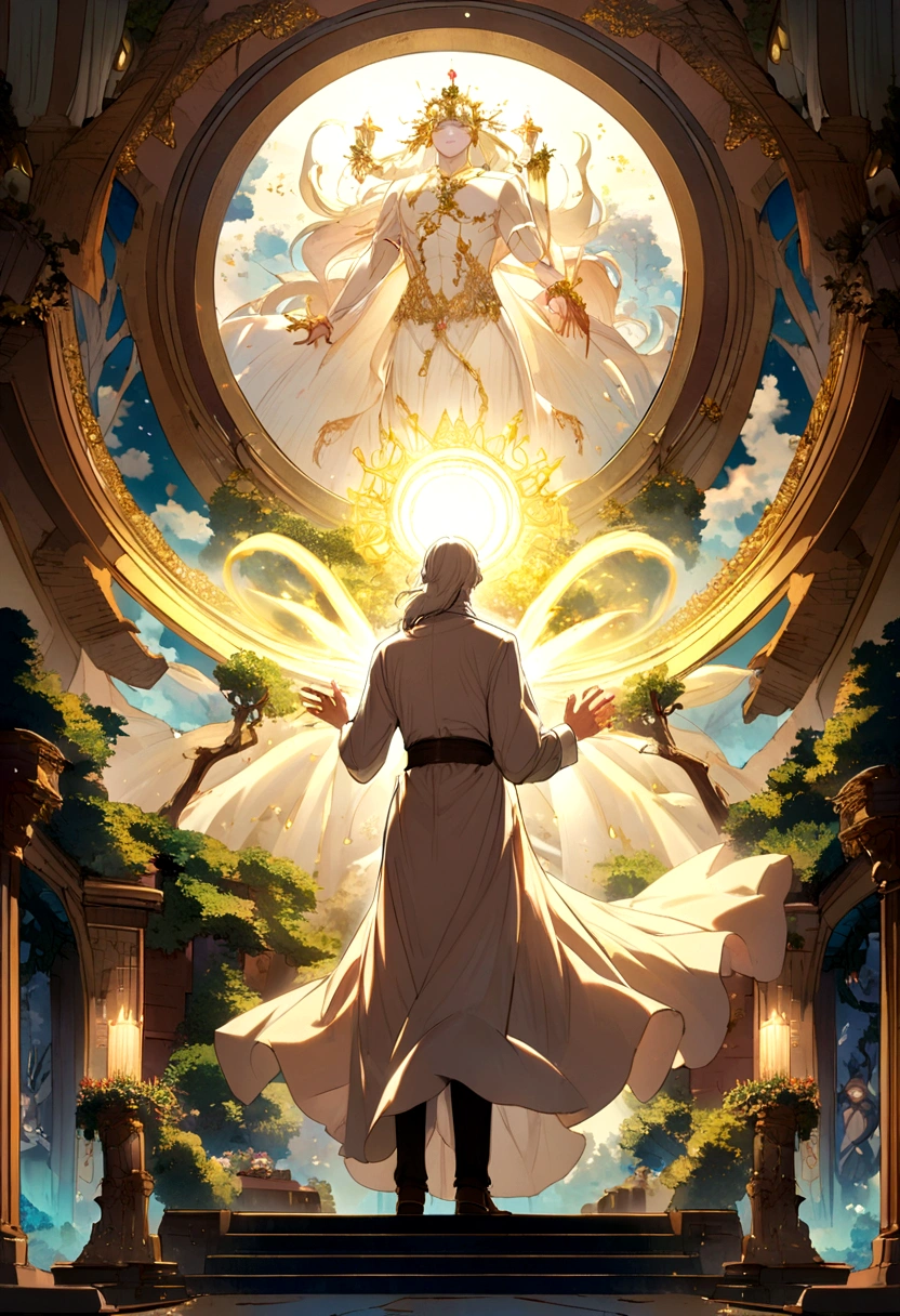 create an anime scene where charles DARWIN is being sucked into a magical portal