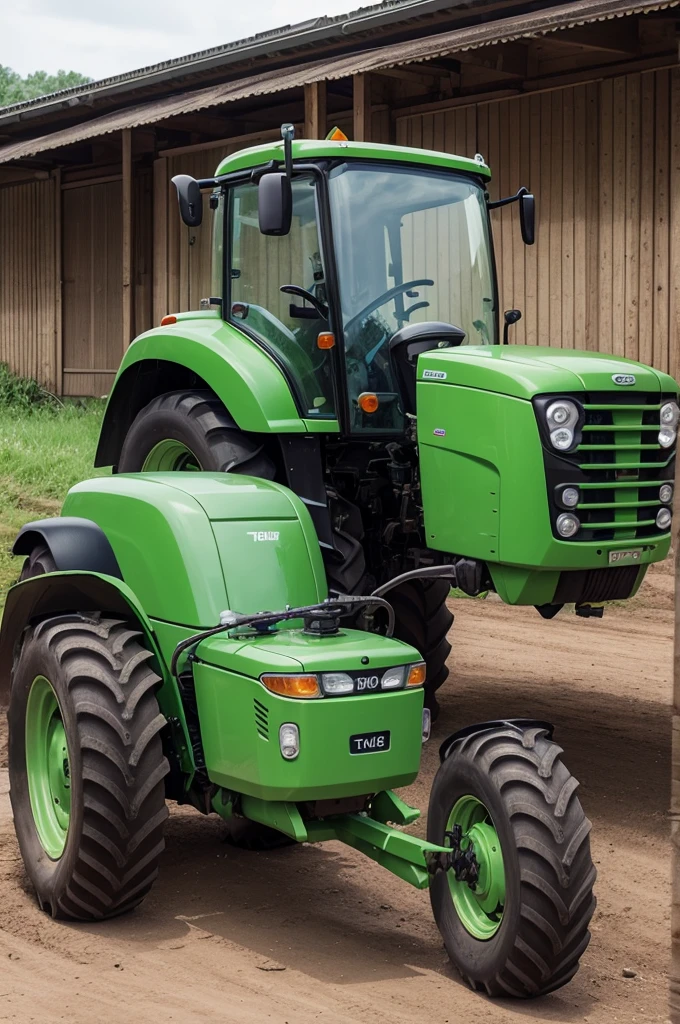 Drawing of an electric tractor with little green eyes 