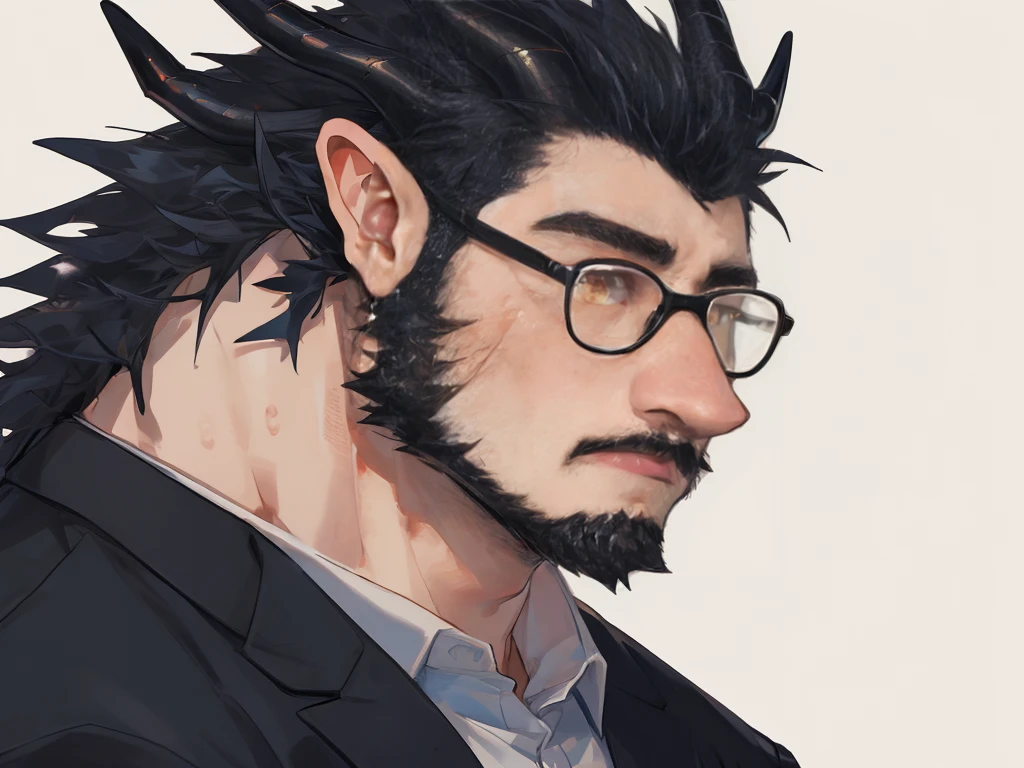 masterpiece,high quality,Perfect anatomical structure,hairy,human dragon,White scales,Black Corner,male, Rainbow 5,pupil,Bright Eyes,Exhausted,wear glasses,Delicate face,By Qingshan,Close-up face
